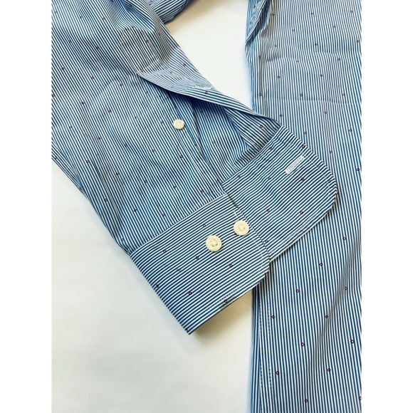 Peter Millar Shirt Mens Med Blue Button Down Striped Diamond Long Sleeve Preppyy - Picture 6 of 12